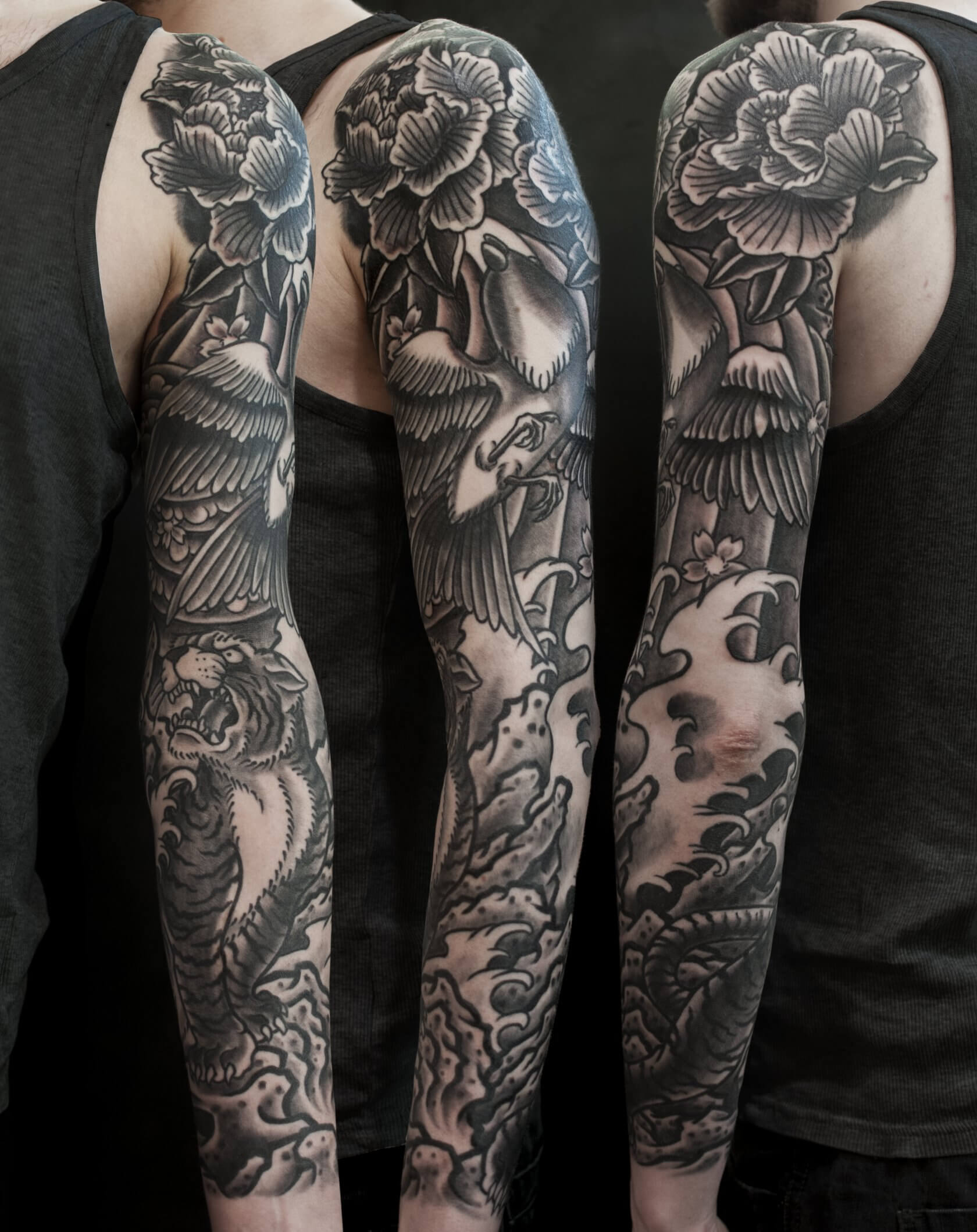 Schwarz weiß tattoo frau arm infactory Tattoo