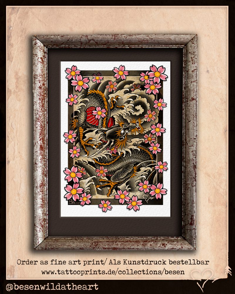 Dragon with cherry blossoms Drache mit Kirschblüten Zeichnung Drawing