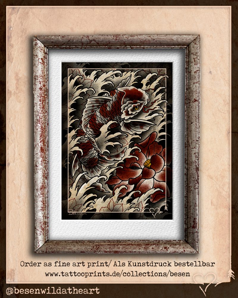 Koi with Lotus Zeichnung Drawing