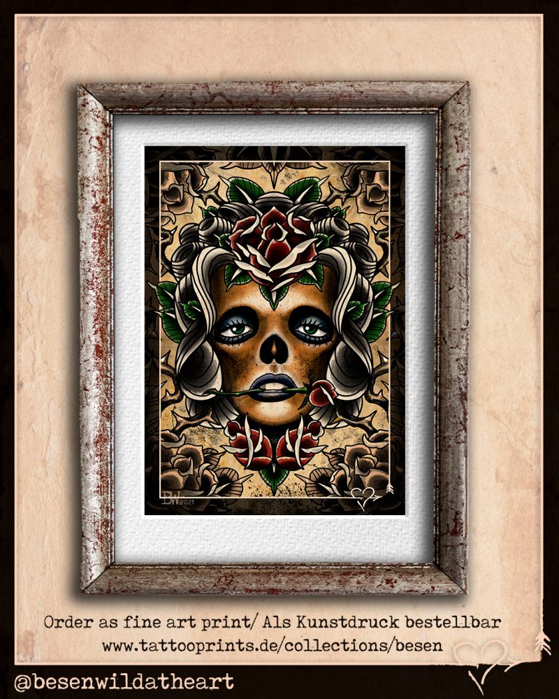 Skull Portrait with Rosen Zeichnung Drawing