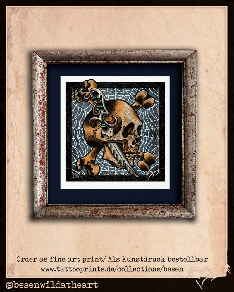 SkullTattoo design with dagger Zeichnung Drawing